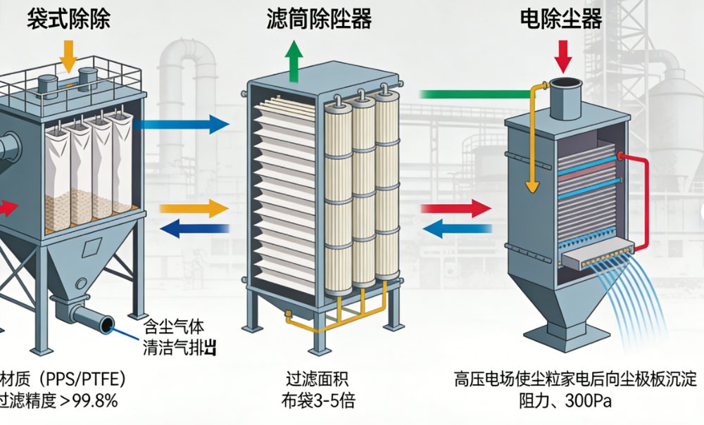 工业除尘器核心技术解析:袋式、滤筒与电除尘的选型指南(图1) 工业除尘器核心技术解析:袋式、滤筒与电除尘的选型指南(图1)